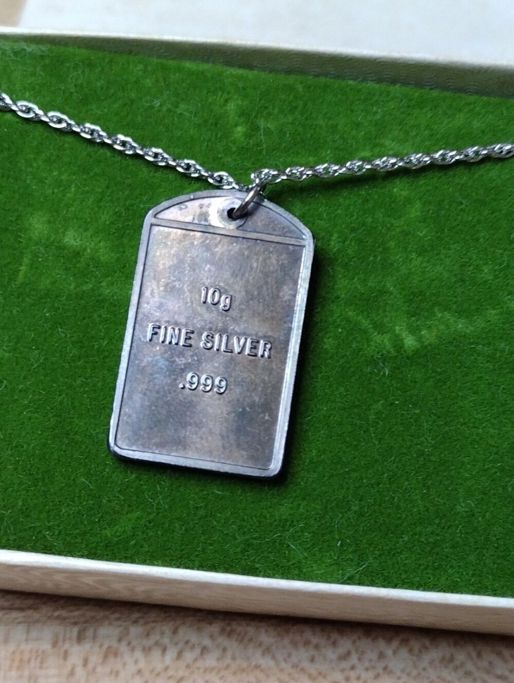 Rare Vintage 10 Gram Pure .999 Fine Silver Bar Ingot Pendant Necklace Number 1